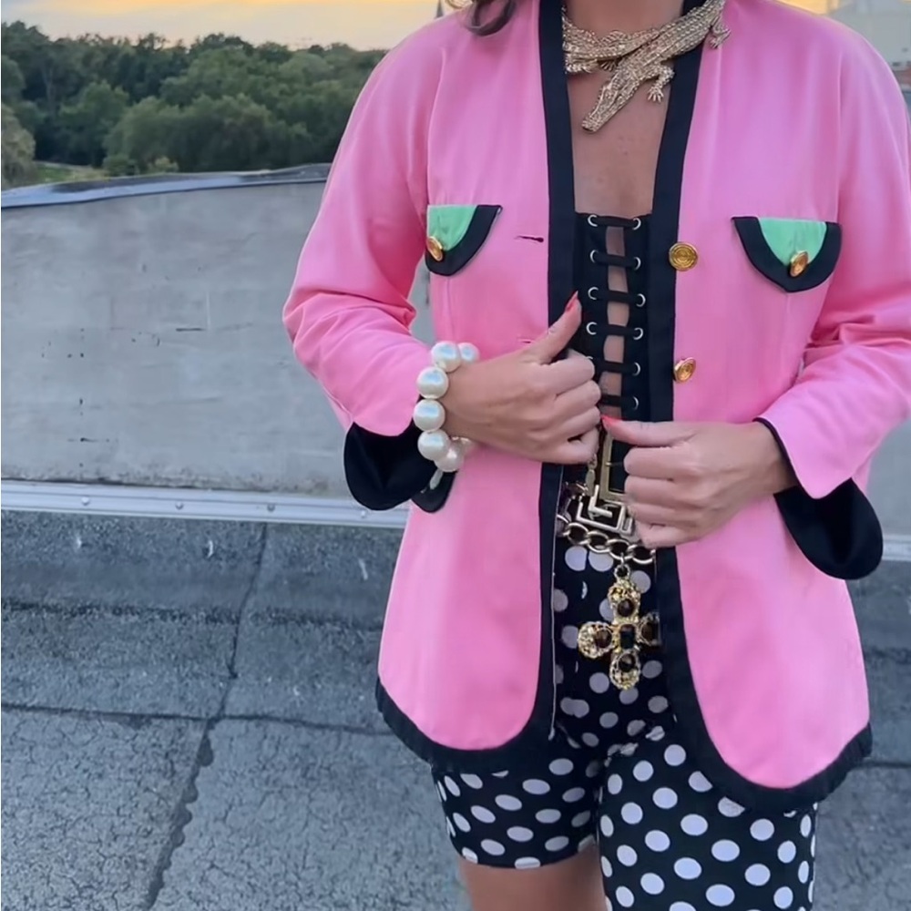 Escada by Margaretha Ley Pink Cotton Blazer Jacket Gold Buttons Size 42 Vintage - Picture 1 of 14